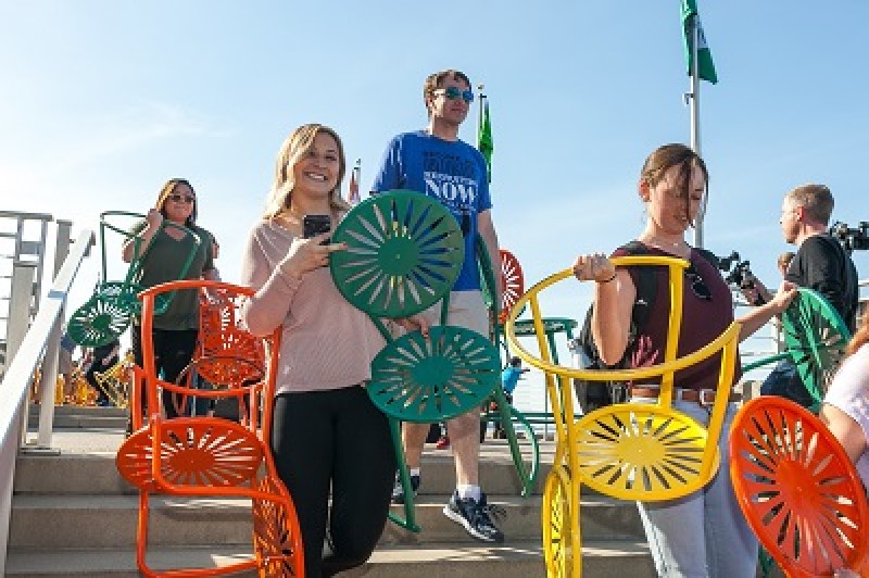 Sunburst chairs will return to the Memorial Union Terrace April 18