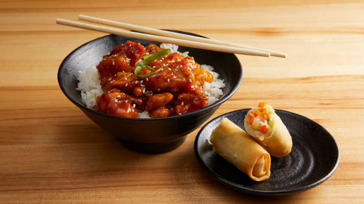Ginger Root Bento Bowl with Egg Roll