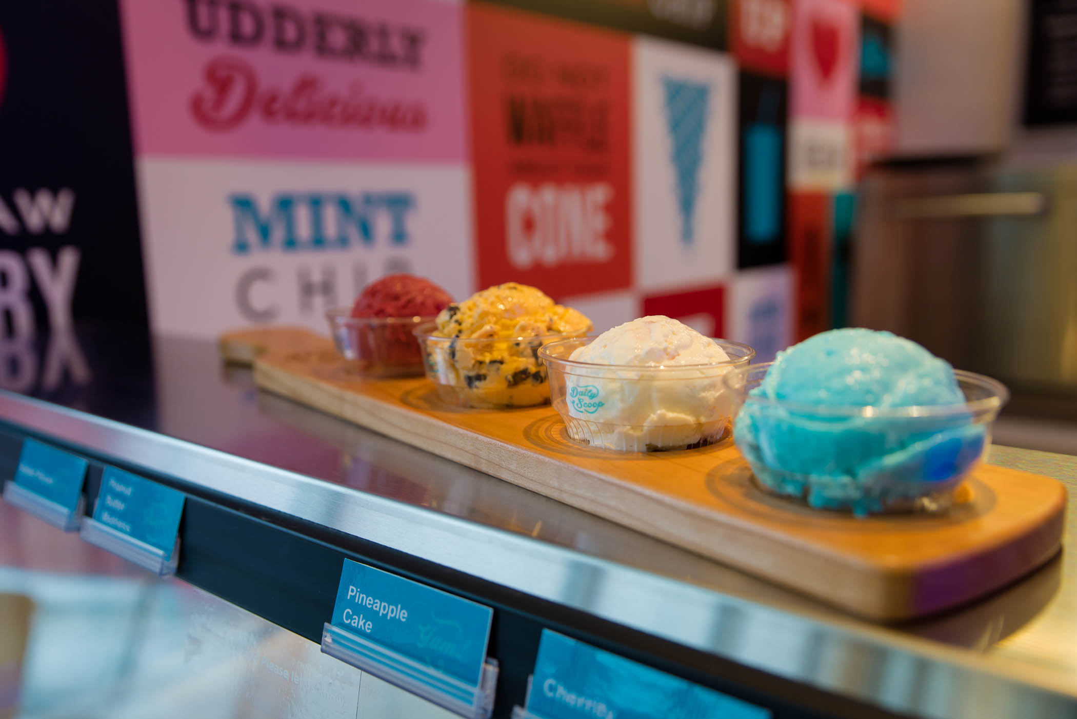 Four trays of ice cream at Daily Scoop Memorial Union