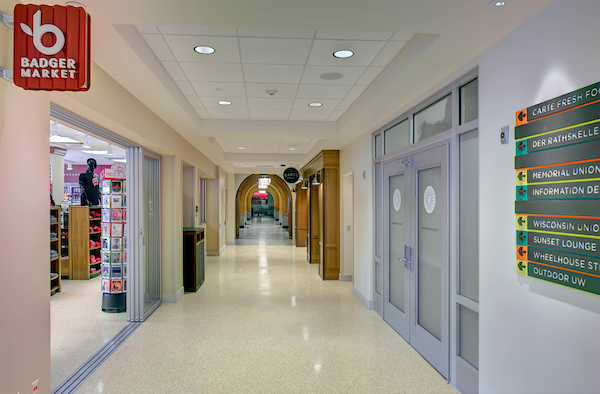 First floor hallway of Memorial Union with Badger Market on the left