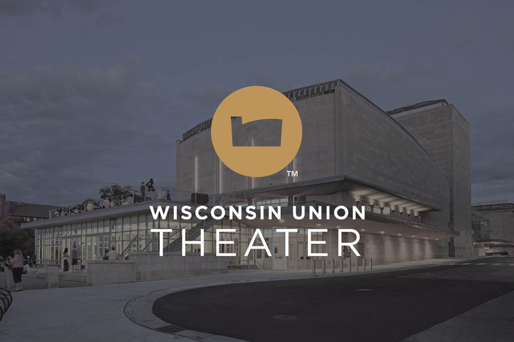 Wisconsin Union Theater logo overlaid on a photo of the theater entrance