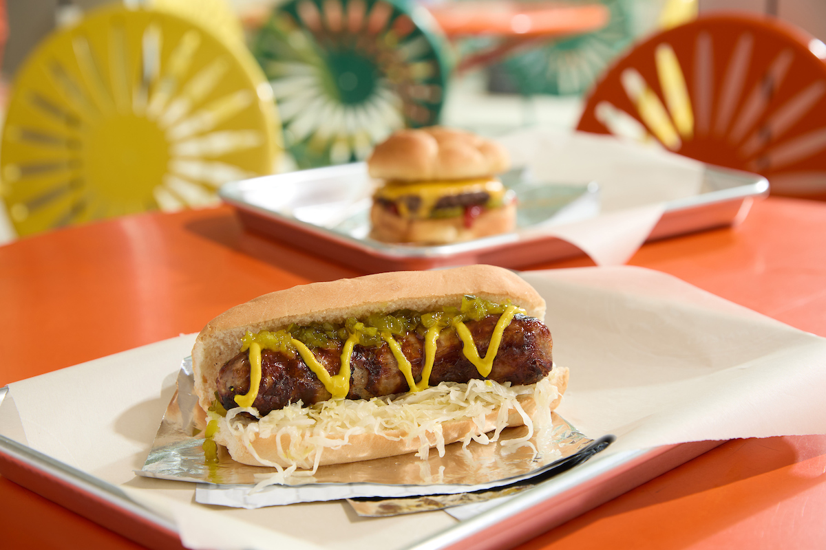 Brat and Cheeseburger on the Terrace