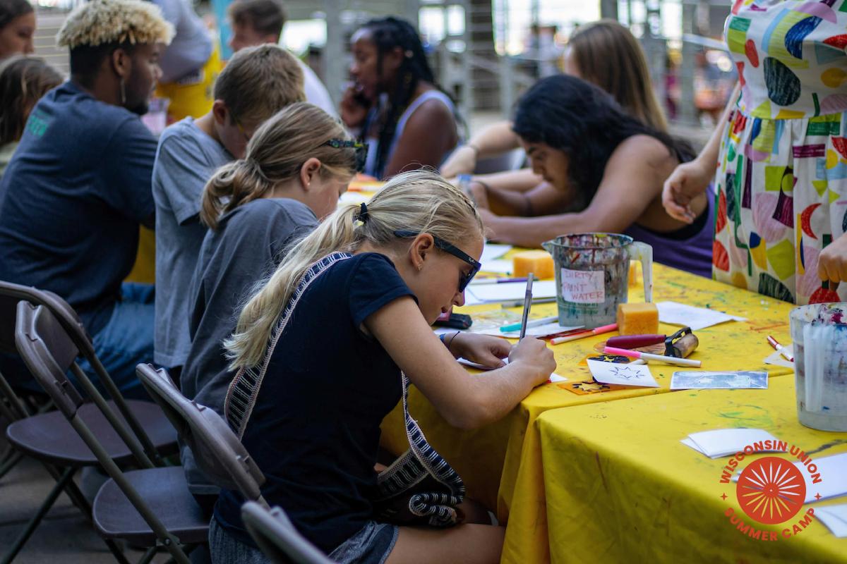 Children doing foam printmaking at the Terrace Art Zone